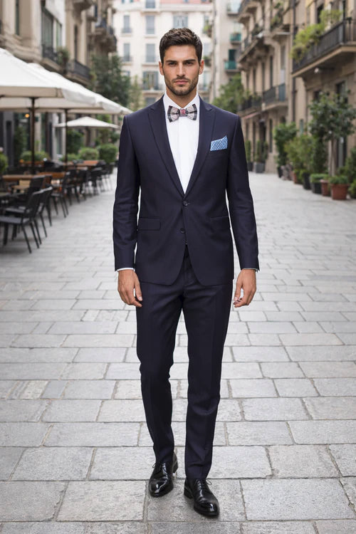 Men's Rossiman Rossi Man Brand Tapered Plum Leg Lower Rise Pants & Get Skinny 1 Button Slim Fit Peak Lapel Suit 100% Wool
