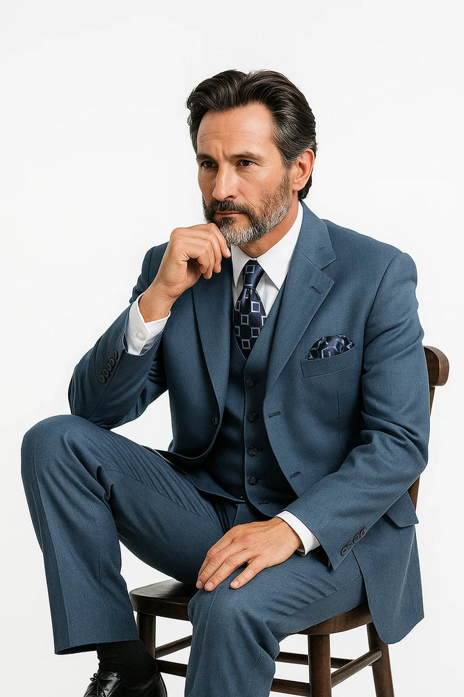 Men’s Saphire Steel Blue 3-Button Suit