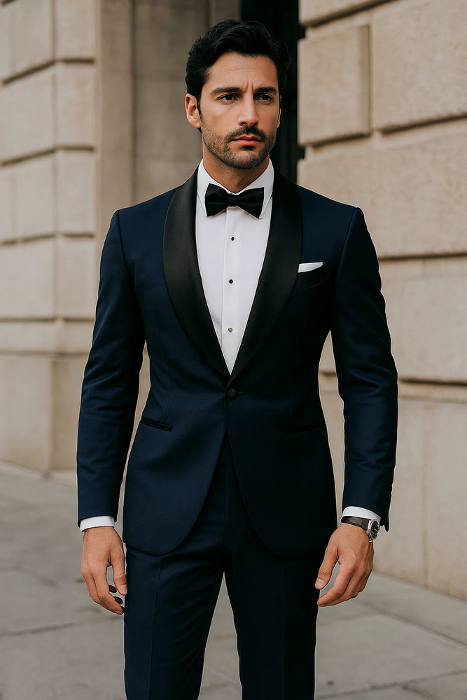 Men’s Satin Shawl Lapel Dark navy tuxedo suit