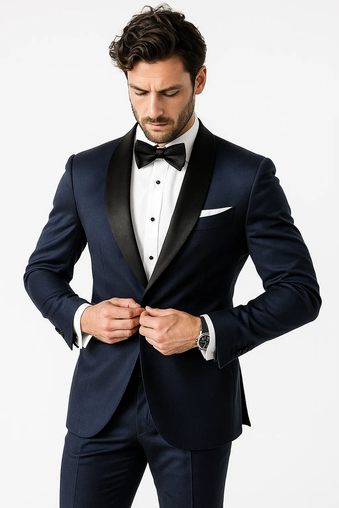 Men’s Satin Shawl Lapel Dark navy tuxedo suit
