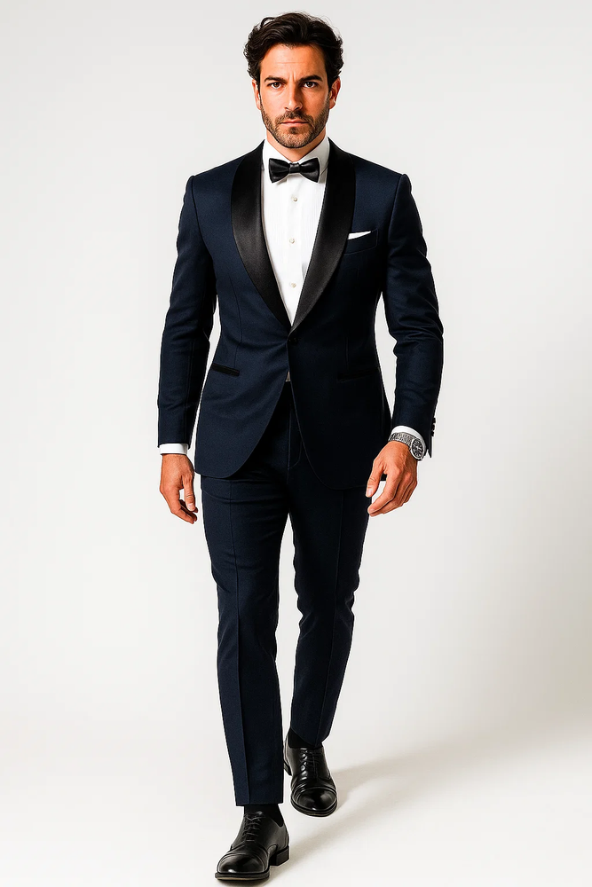 Men’s Satin Shawl Lapel Dark navy tuxedo suit