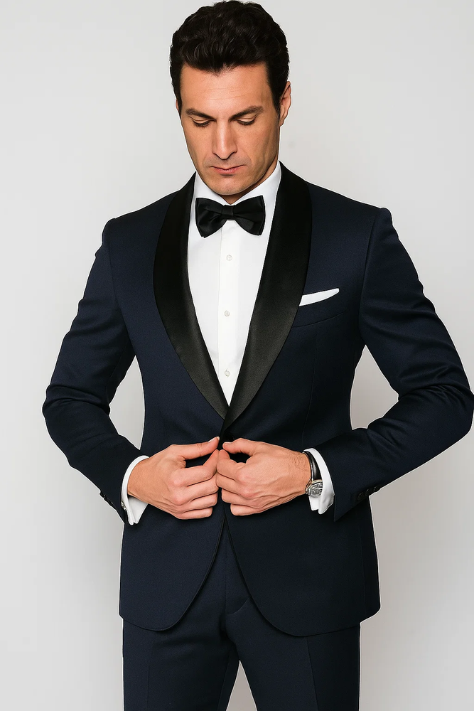 Men’s Satin Shawl Lapel Dark navy tuxedo suit