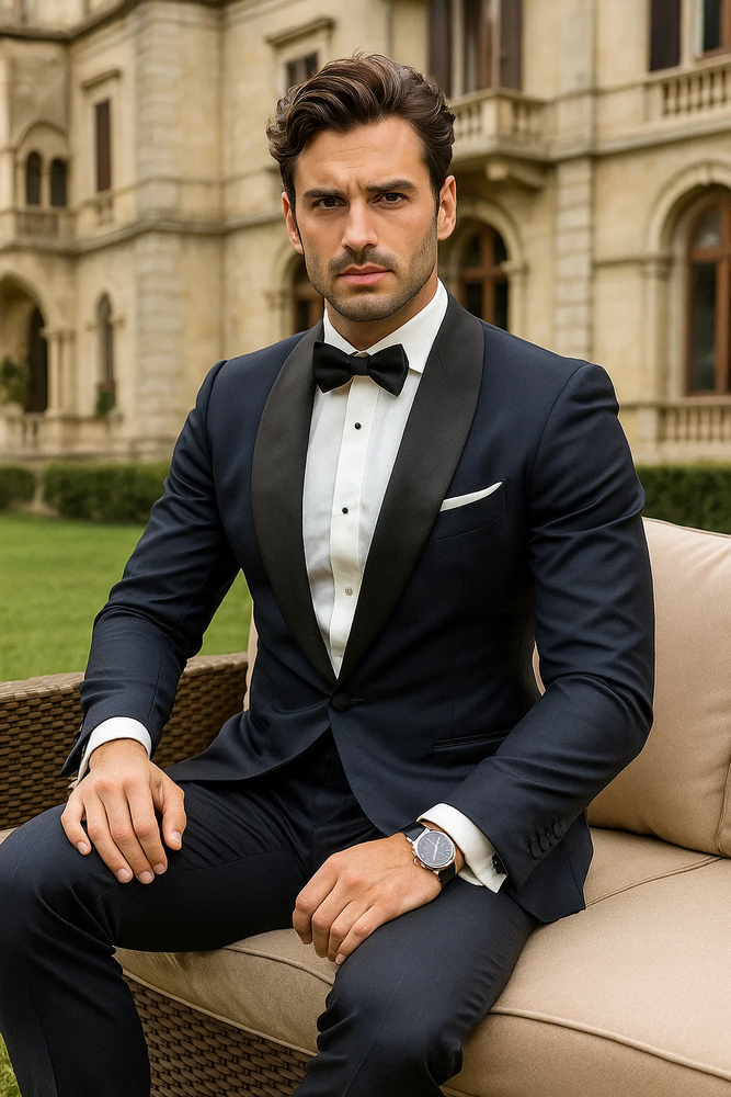Men’s Satin Shawl Lapel Dark navy tuxedo suit