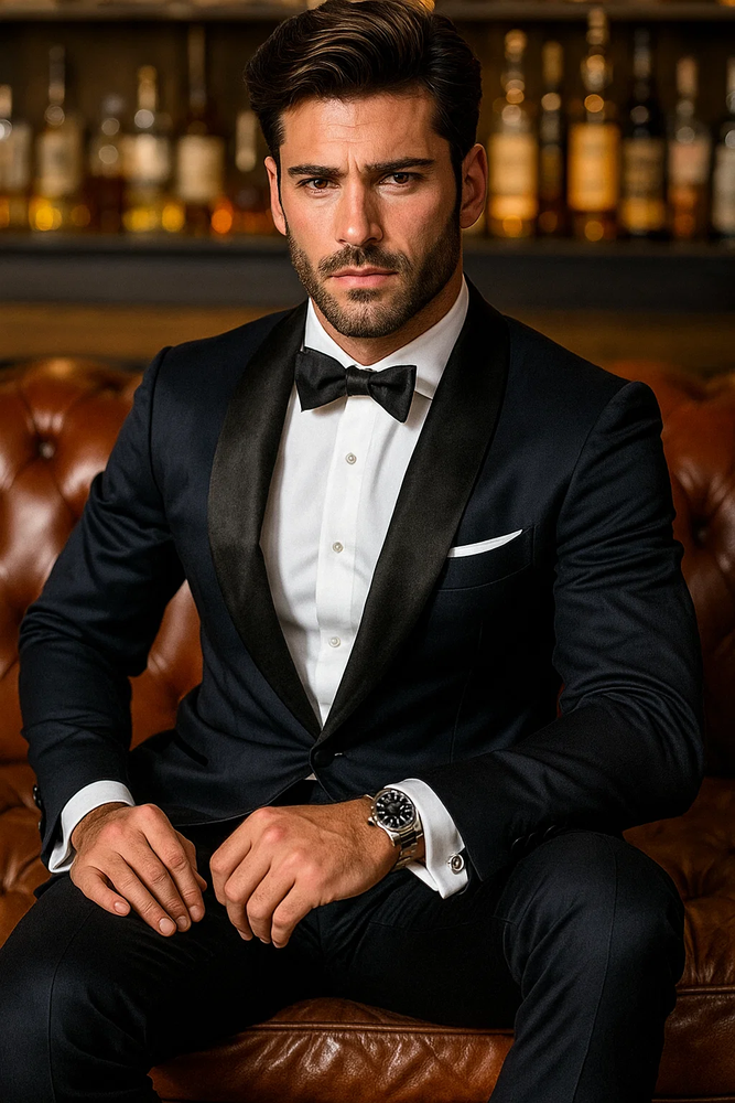 Men’s Satin Shawl Lapel Dark navy tuxedo suit