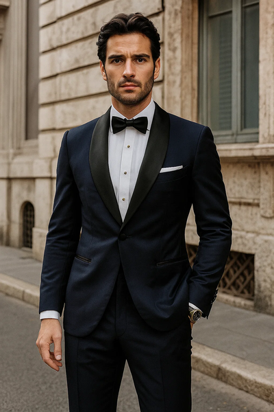 Men’s Satin Shawl Lapel Dark navy tuxedo suit
