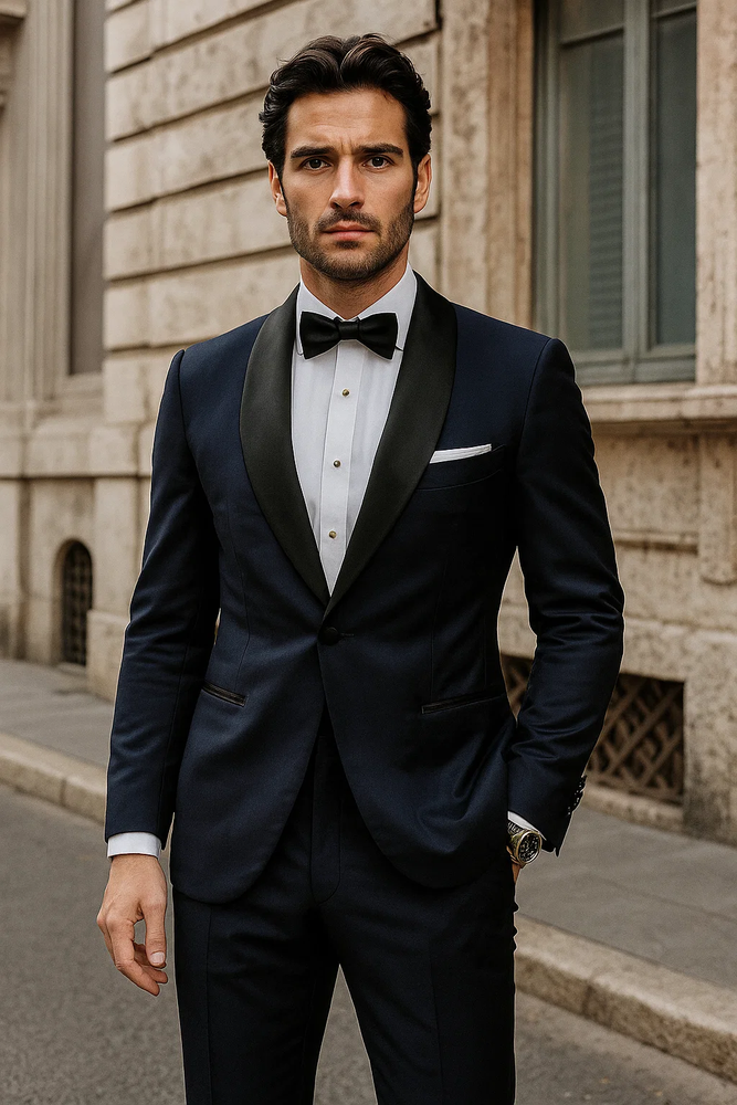 Men’s Satin Shawl Lapel Dark navy tuxedo suit