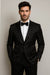 Men's Shiny 2 Buttons Notch Collar Floral Paisley Formal Black Blazer