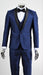 Men’s Shiny Sharkskin Saphire Royal Blue Tuxedo 3 Piece Suit with Black Shawl Lapel | Formal Wedding Prom Suit Shiny Fabric