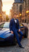 Men’s Shiny Sharkskin Saphire Royal Blue Tuxedo 3 Piece Suit with Black Shawl Lapel | Formal Wedding Prom Suit Shiny Fabric