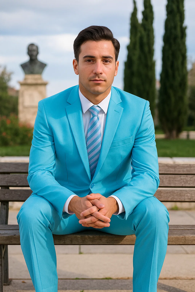 Men's Sky Baby Blue Turquoise 2 Piece 