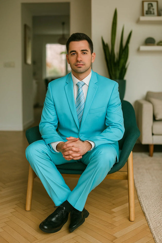 Men's Sky Baby Blue Turquoise 2 Piece 