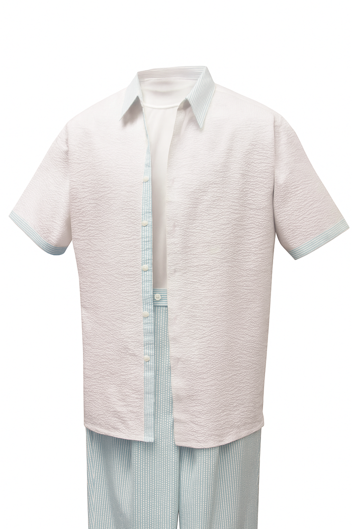 Men’s Sky Blue Two-Piece Short Sleeve Shirt and Pants Set – Casual Summer Outfit