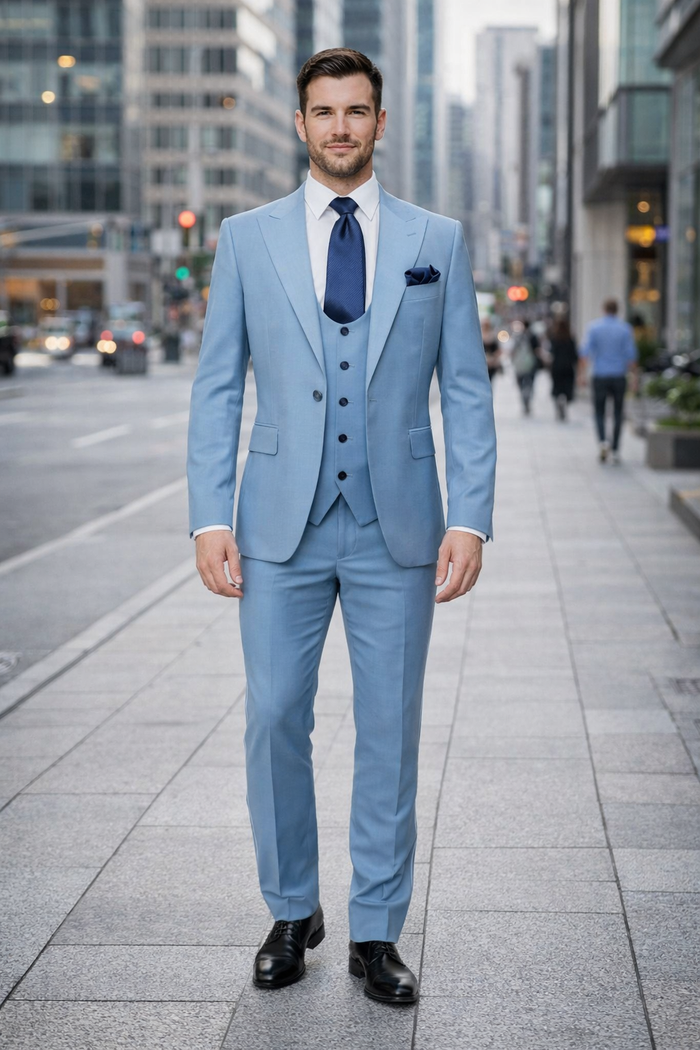 Rossiman Sky Regent Blue 3-Piece Prestige Suit