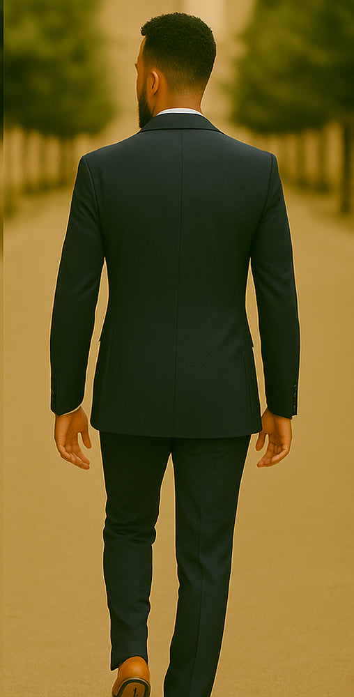 Men’s Slim Fit 100% Wool Suit by Rossiman Rossi – Peak Lapel Jacket & Plum Tapered Pants