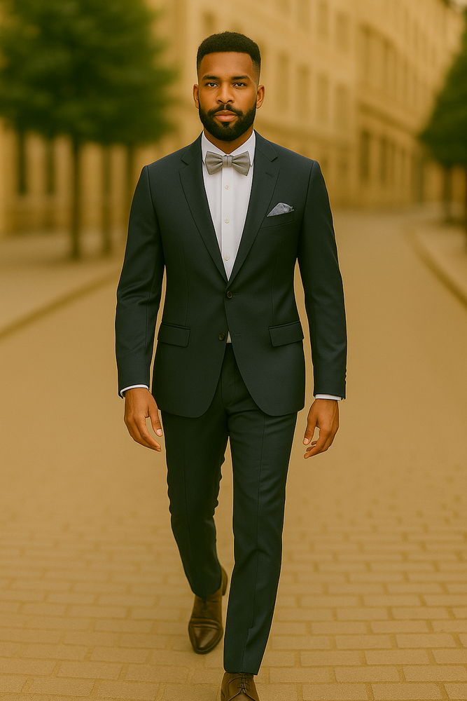 Men’s Slim Fit 100% Wool Suit by Rossiman Rossi – Peak Lapel Jacket & Plum Tapered Pants