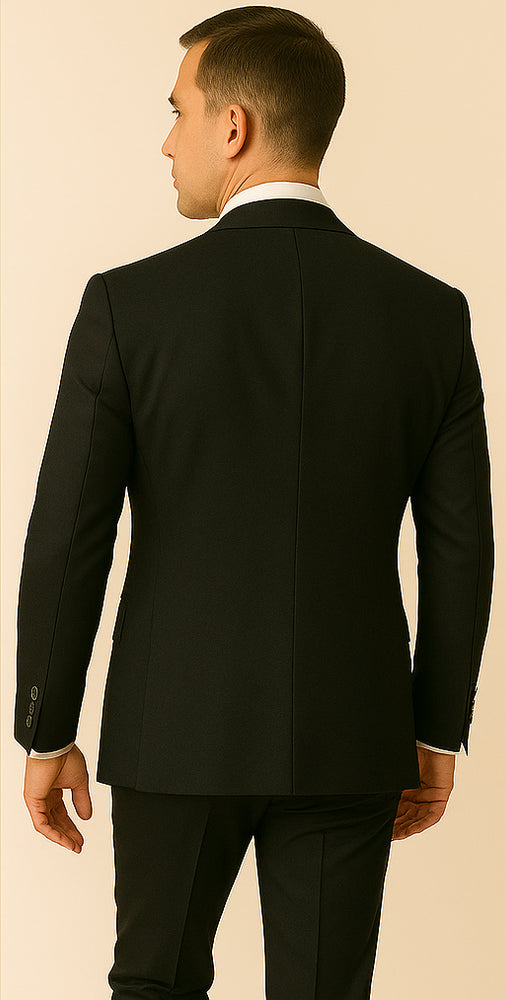 Rossi Man Men's Slim Fit Black Suit – Double-Breasted Vest, Elegant Formalwear