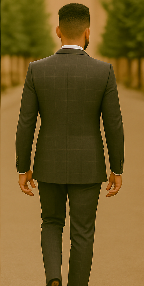 Men’s Slim Fit Charcoal Plaid Suit by Rossiman Rossi – 1-Button Jacket & Tapered Pants