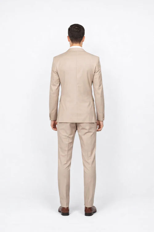 Beige Slim Fit Suit for Men by Rossiman Rossi | Tailored Skinny Fit Formal Suit – Italian 3-Piece Luxury Design