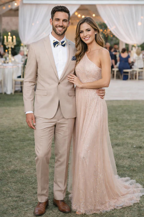 Men's Slim Fit Suit - Fitted Suit - Skinny Suit Men's BeigeRossiman Rossi Suit