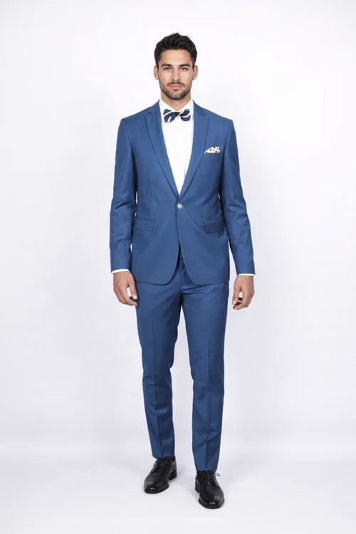 Blue Slim Fit Men’s Suit by Rossiman Rossi | Skinny Style with 1-Button Jacket – Italian Tailored Modern Formalwear