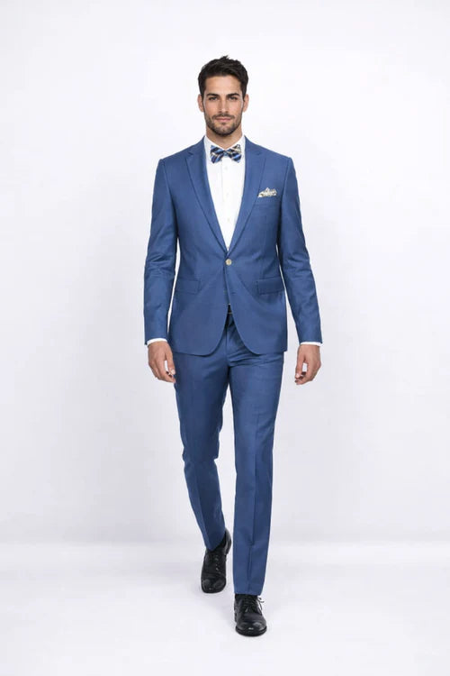 Blue Slim Fit Men’s Suit by Rossiman Rossi | Skinny Style with 1-Button Jacket – Italian Tailored Modern Formalwear