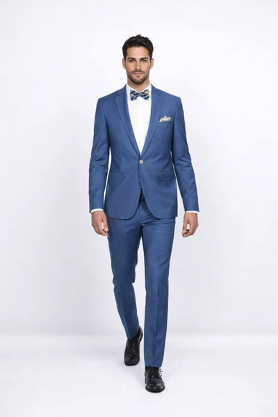 Blue Slim Fit Men’s Suit by Rossiman Rossi – Skinny Style with 1-Button Jacket