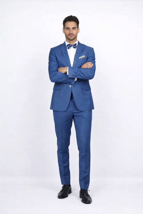 Blue Slim Fit Men’s Suit by Rossiman Rossi – Skinny Style with 1-Button Jacket