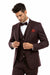 Men’s Two Button Vested Vintage Style Tweed Wedding Suit – Burgundy