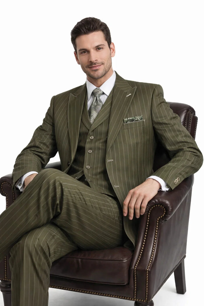 Men’s Vintage Vested Gangster Pinstripe Suit