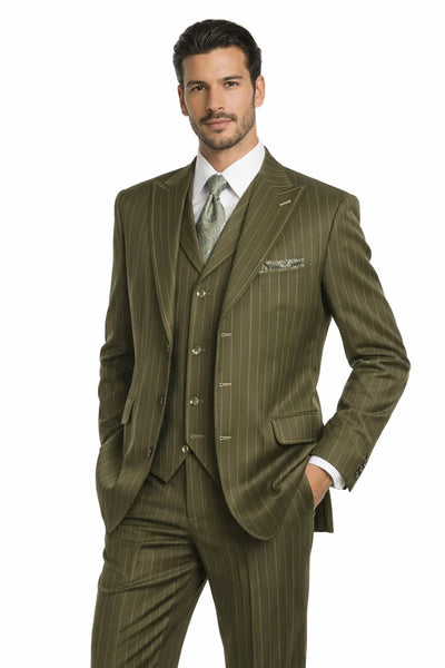 Mens Olive Pinstripe Suits