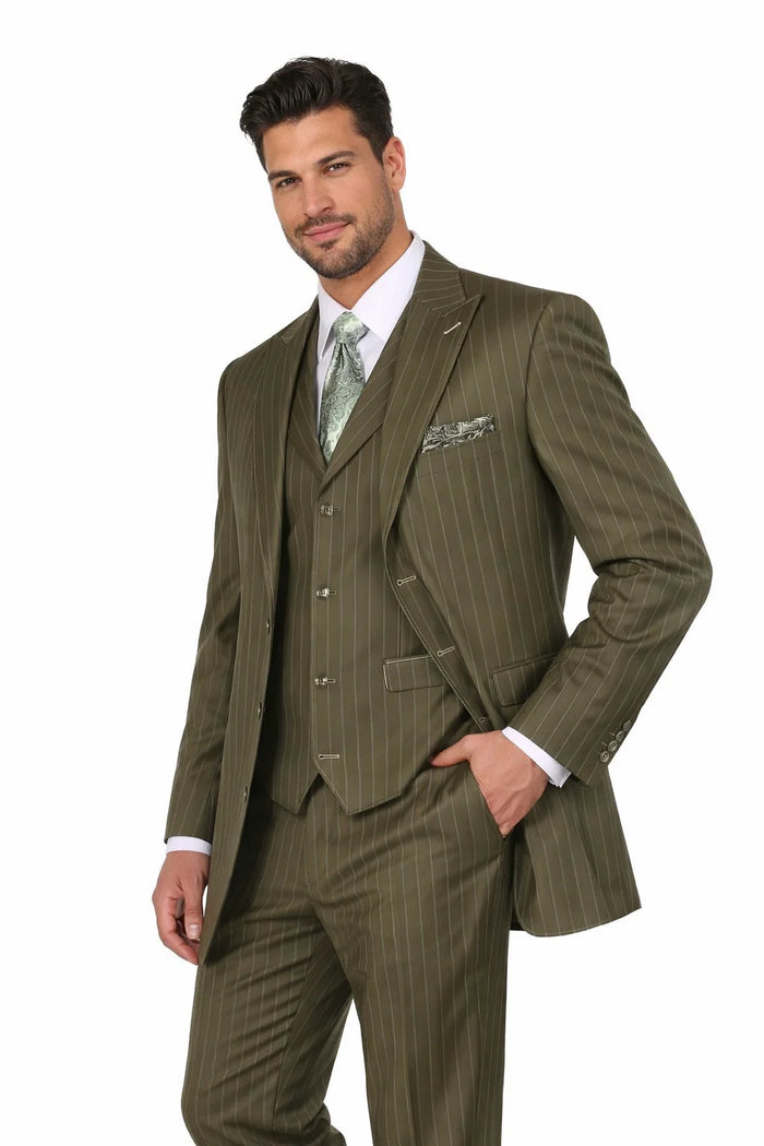 Men’s Vintage Vested Gangster Pinstripe Suit