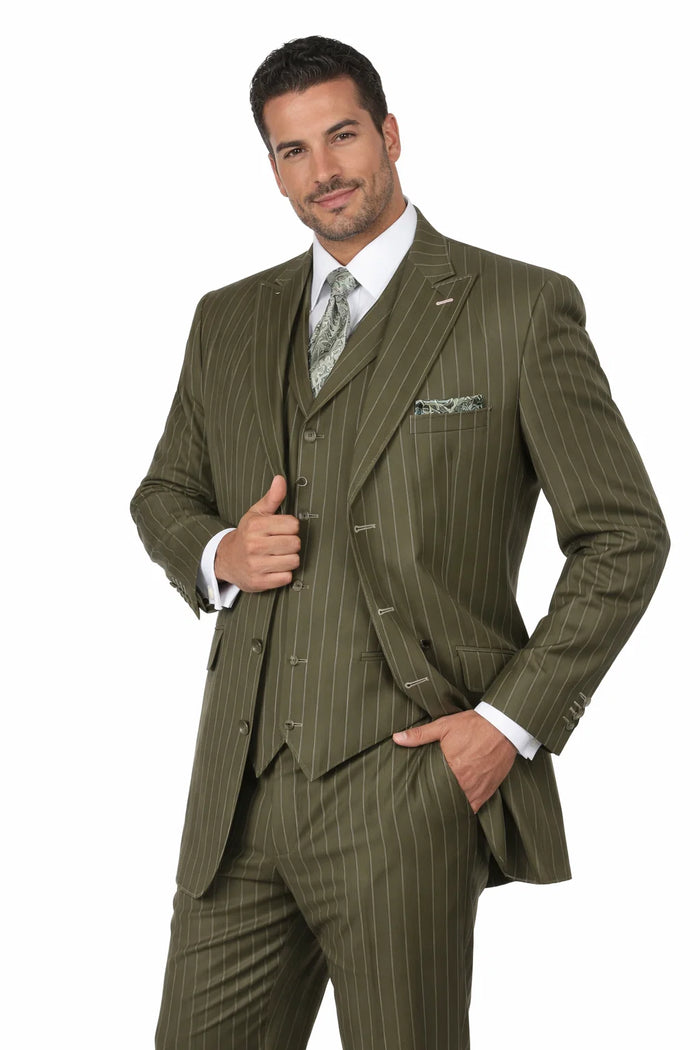 Men’s Vintage Vested Gangster Pinstripe Suit