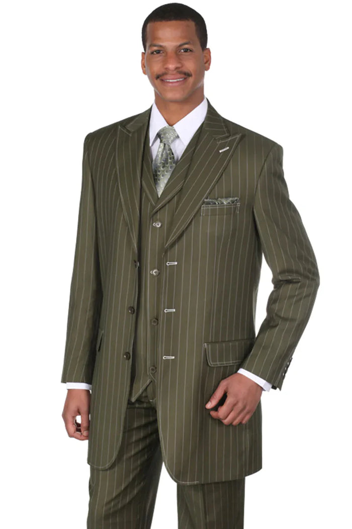 Men’s Vintage Vested Gangster Pinstripe Suit