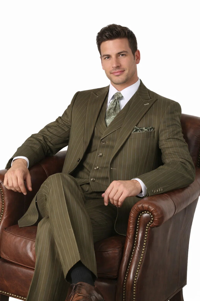 Men’s Vintage Vested Gangster Pinstripe Suit