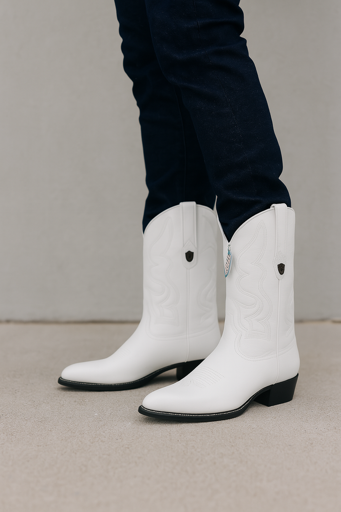 Men’s White Western Cowboy Boots - Genuine Leather - Handcrafted Rodeo Style