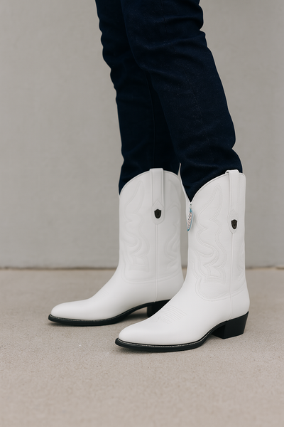 Men’s White Western Cowboy Boots - Genuine Leather - Handcrafted Rodeo Style