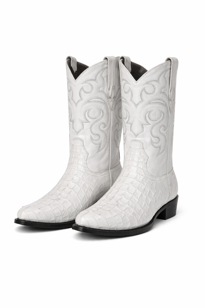 Men's White Crocodile Print Cowboy Boots - Los Altos Dress Western Boots