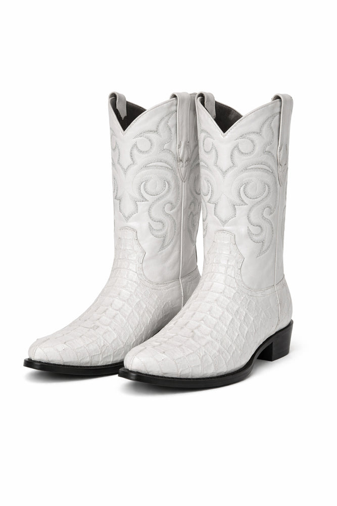 Men's White Crocodile Print Cowboy Boots - Los Altos Dress Western Boots
