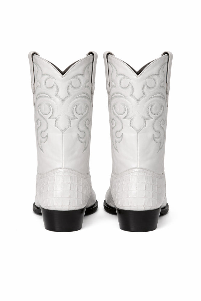 Men's White Crocodile Print Cowboy Boots - Los Altos Dress Western Boots