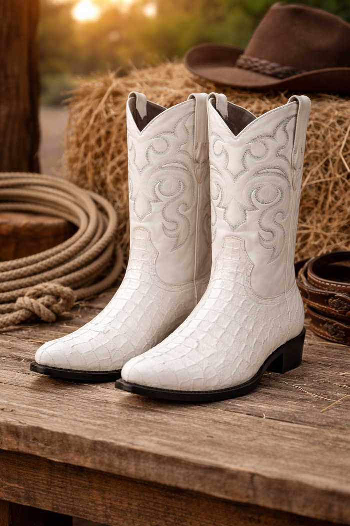 Men's White Crocodile Print Cowboy Boots - Los Altos Dress Western Boots