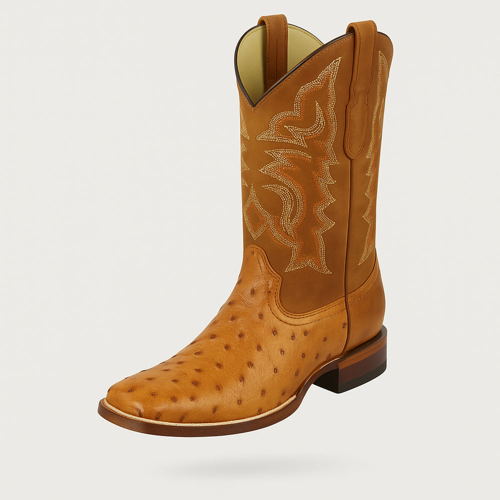 Men's Los Altos Ostrich Skin Wide Square Toe Boots - B