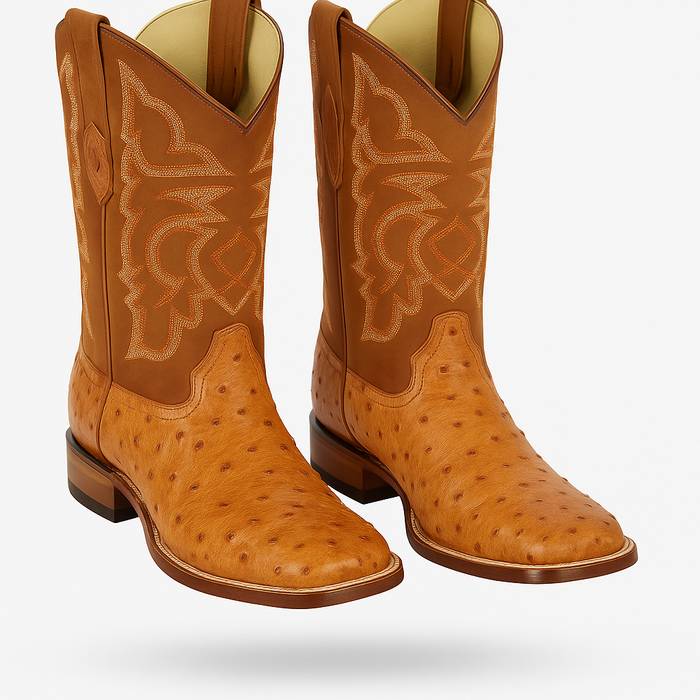 Men's Los Altos Ostrich Skin Wide Square Toe Boots - B