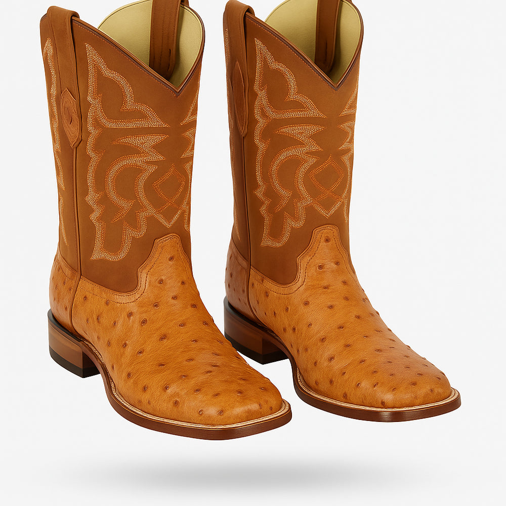 Men's Los Altos Ostrich Skin Wide Square Toe Boots - B