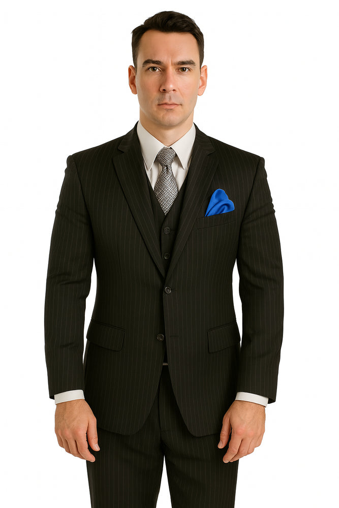 Men's Black Big & Tall 3 Piece Executive Pinstripe Suit