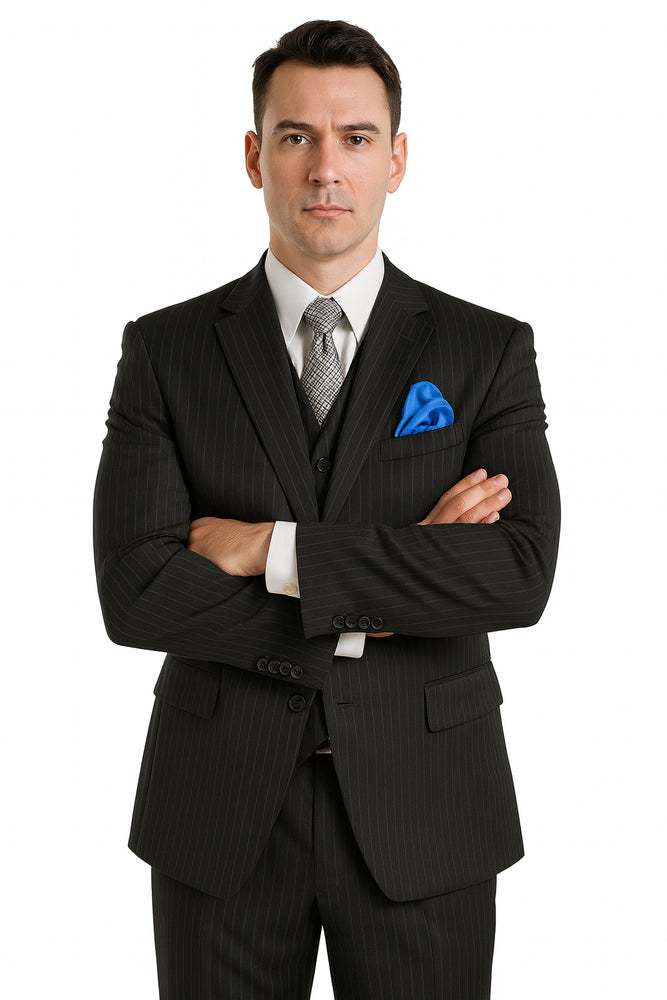 Men's Black Big & Tall 3 Piece Executive Pinstripe Suit