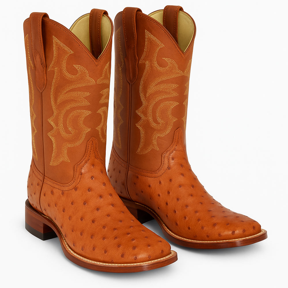 Men's Los Altos Ostrich Skin Wide Square Toe Boots - B