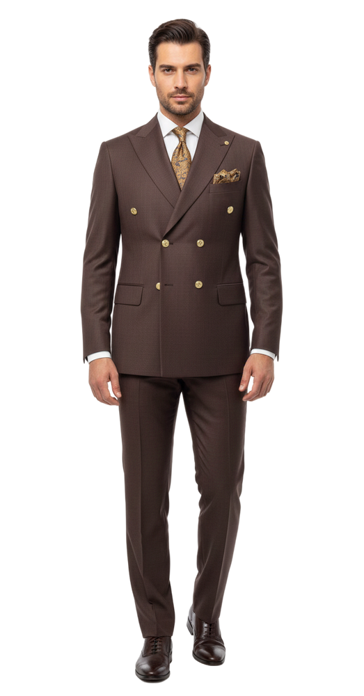 Mens Double Breasted Suits Gold Buttons -  Brown Suit - Double Breasted Blazer