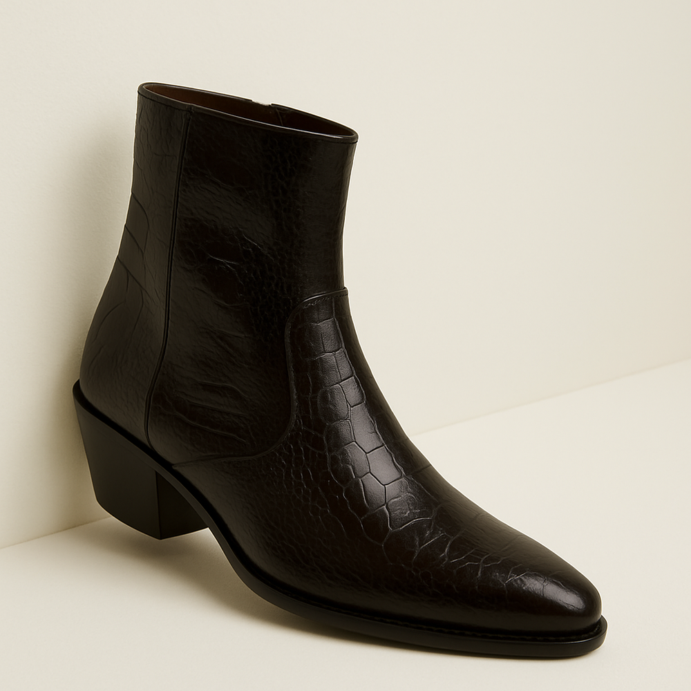 Mens Dress Ankle Boots Los Altos Boots Short Cowboy Boot - Western Ankle Boots Exotic Skin + Brown + Skin Type