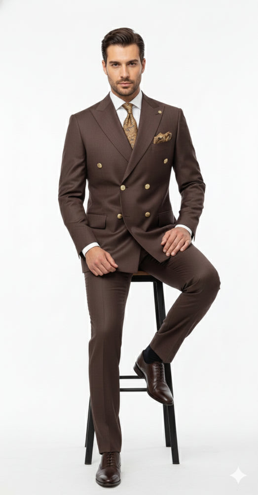 Mens Double Breasted Suits Gold Buttons -  Brown Suit - Double Breasted Blazer