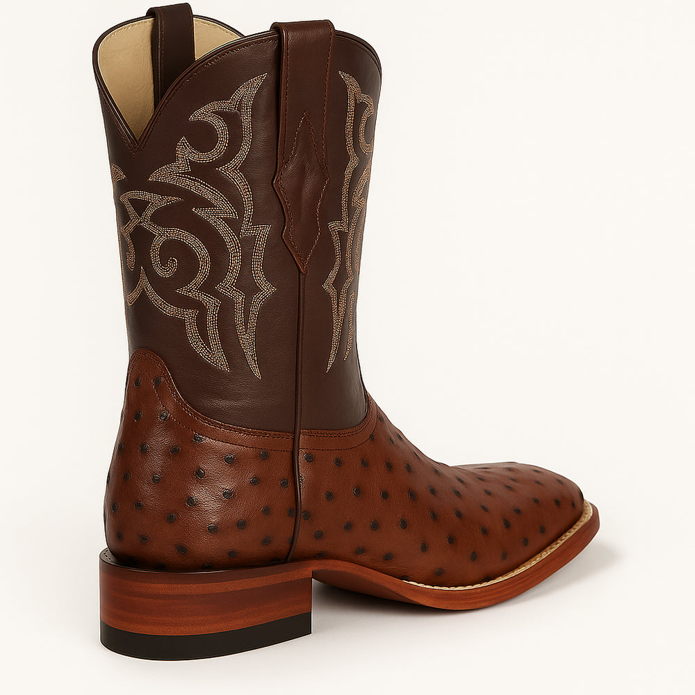 Men's Los Altos Ostrich Skin Wide Square Toe Boots - B
